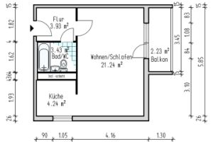 Grundriss 1-Raum-Wohnung